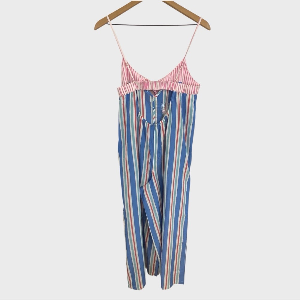 Celandine Anthropologie NWT Blue White Pink Pinstripe Bow Accent Jumpsuit - Picture 4 of 12